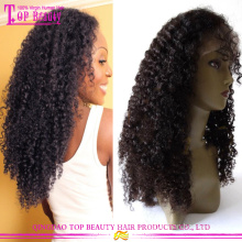 7A Mejor calidad afro rizado rizado peluca glueless virgen afro rizado pelo humano peluca para mujeres negras